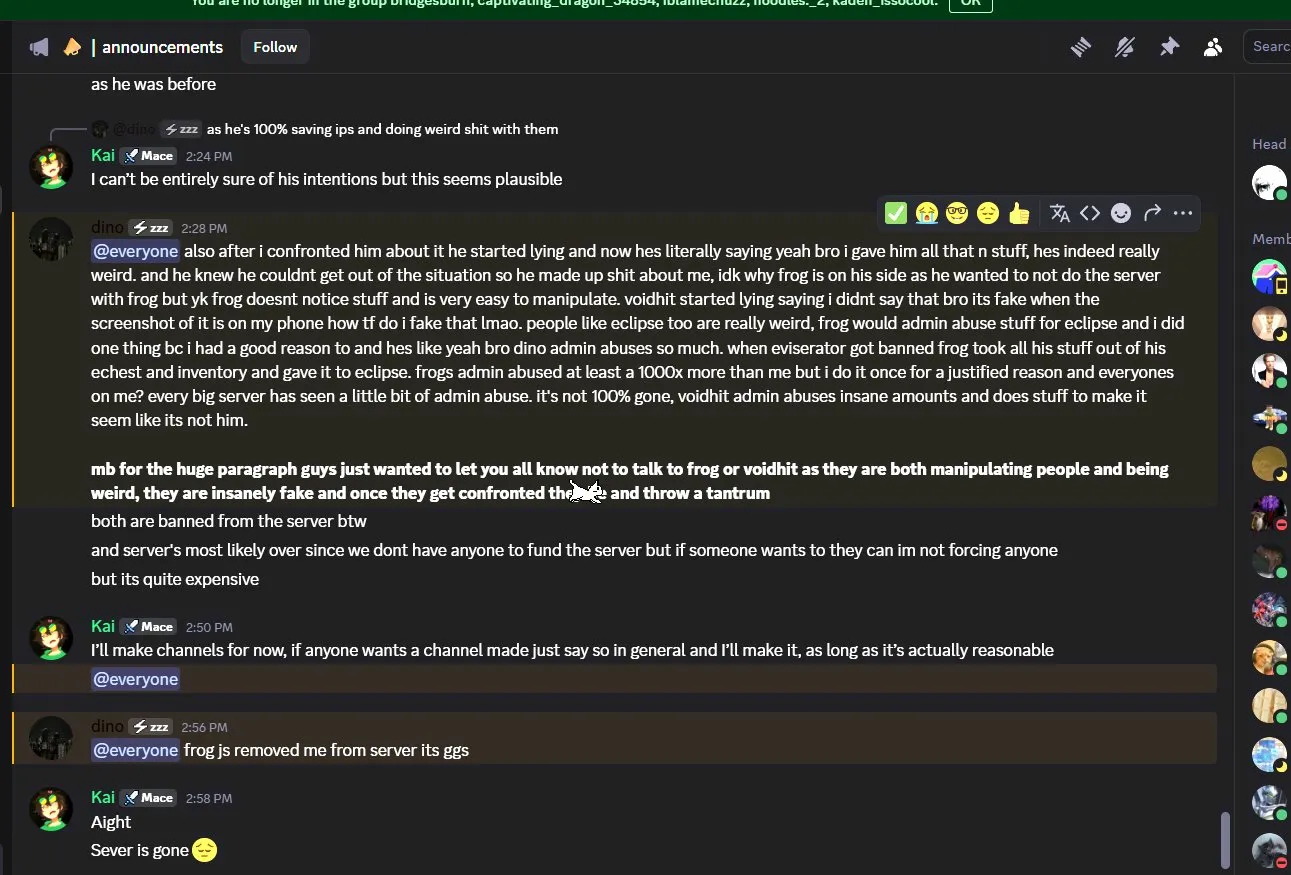 Dino's public announcement