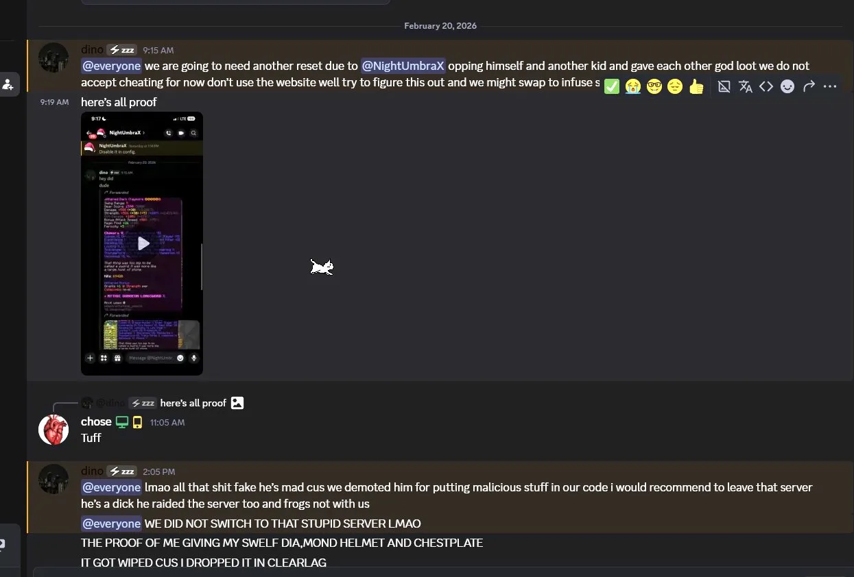 Dino's announcement claiming malicious code